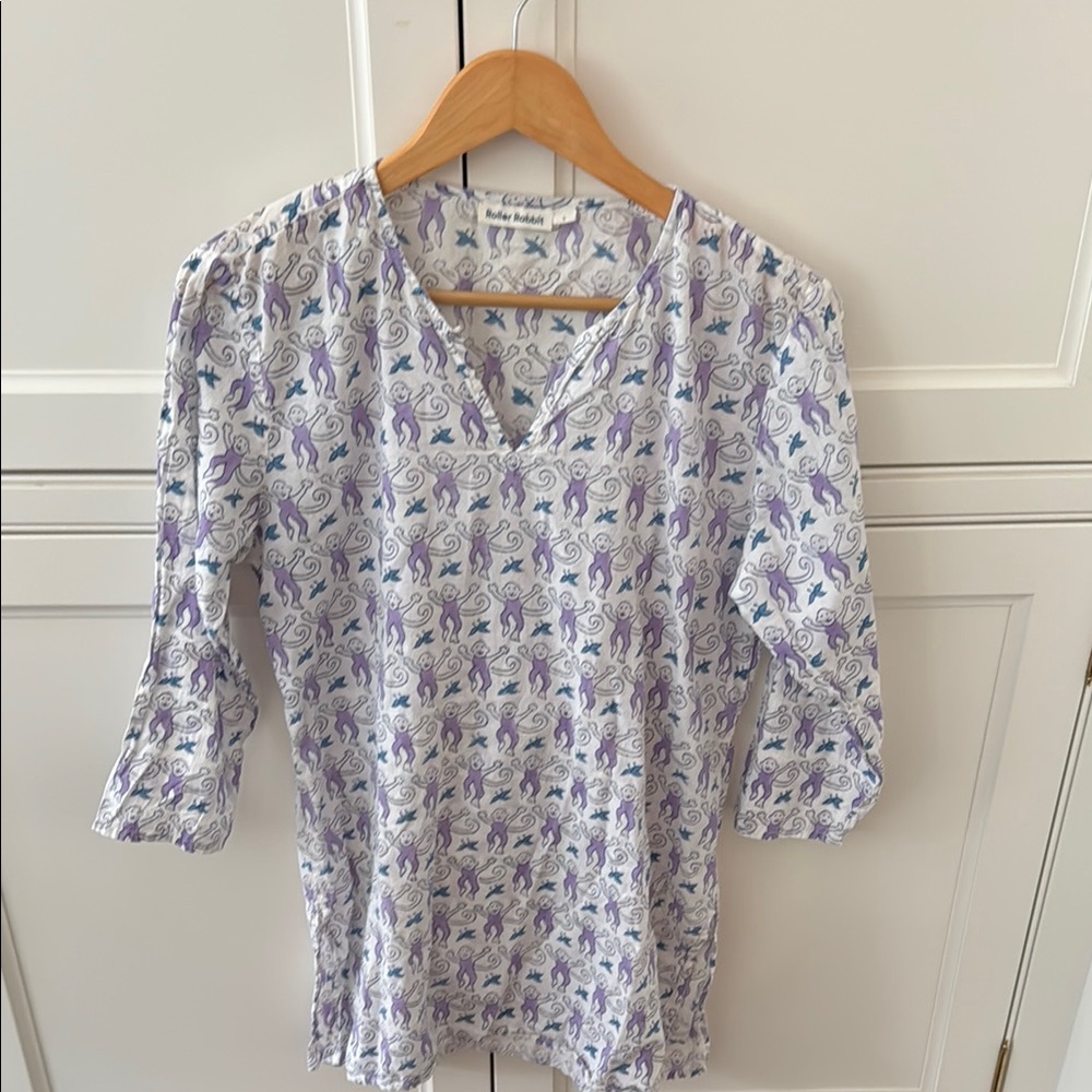 Roller Rabbit Purple And Blue Patterned Tunic - image 1